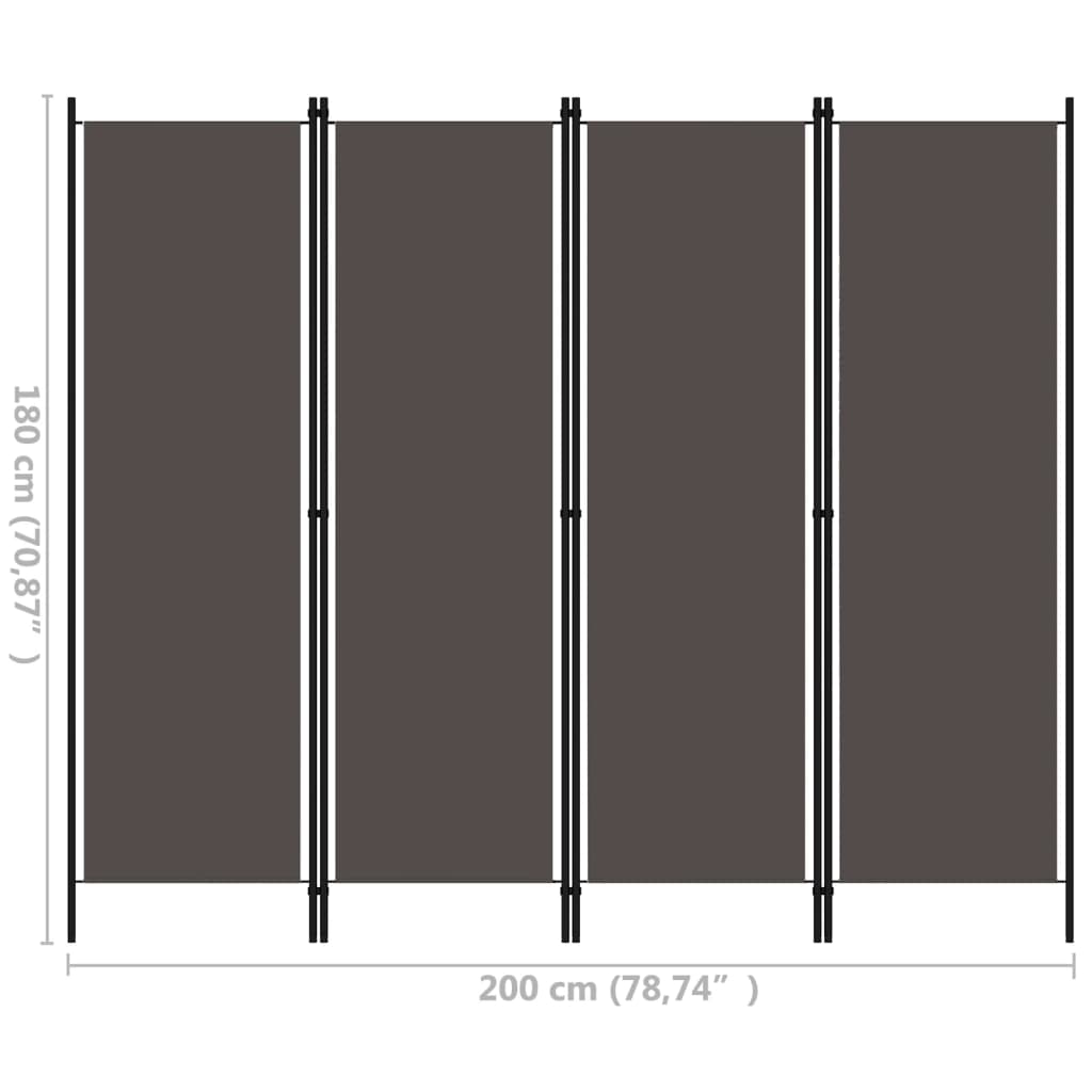4-paneļu istabas aizslietnis, antracītpelēks, 200x180 cm
