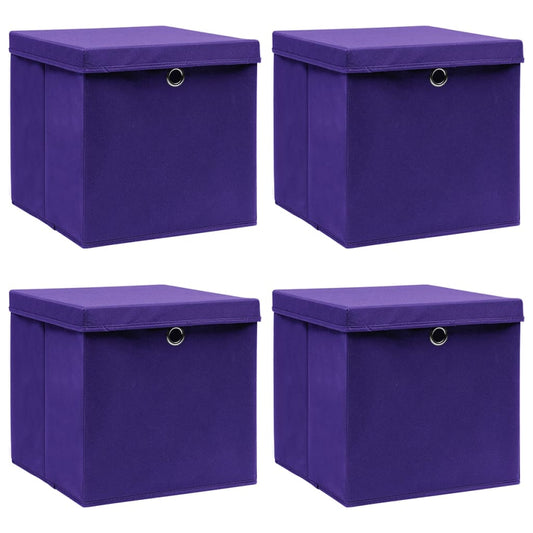 uzglabāšanas kastes ar vāku, 4 gab., violetas, 28x28x28 cm