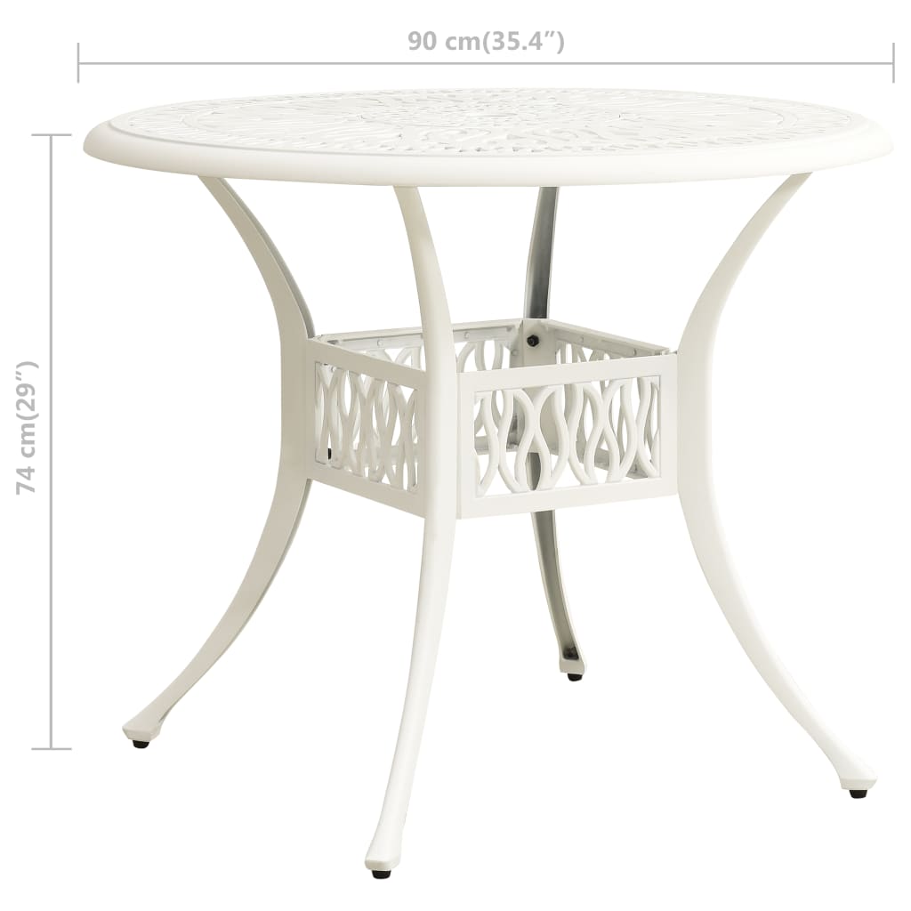 dārza galds, balts, 90x90x74 cm, liets alumīnijs