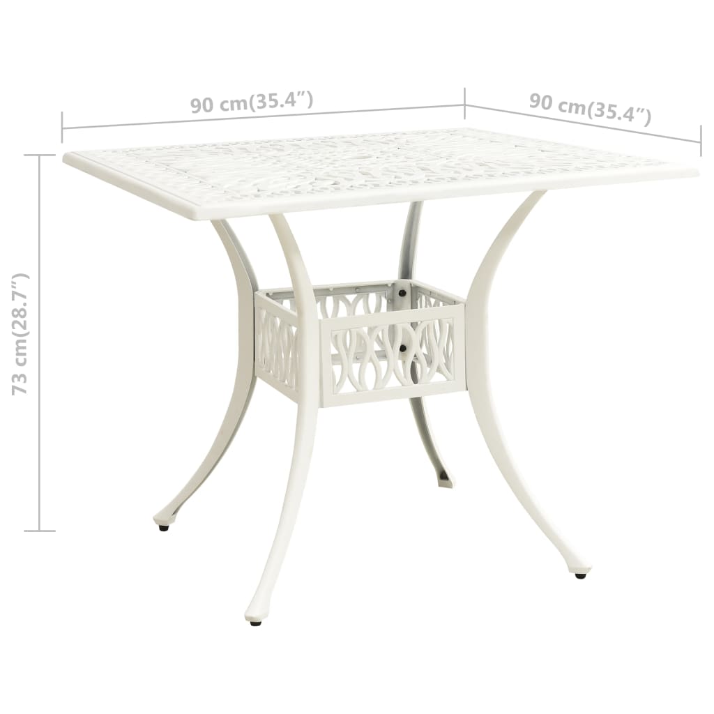 dārza galds, balts, 90x90x73 cm, liets alumīnijs