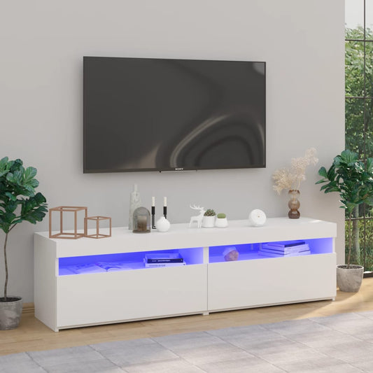 TV skapīši ar LED lampiņām, 2 gab., spīdīgi balti, 75x35x40 cm