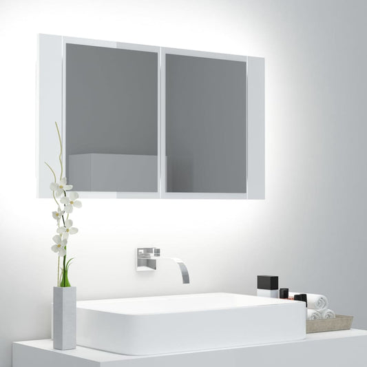 vannasistabas spoguļskapītis ar LED, balts, 80x12x45 cm, akrils
