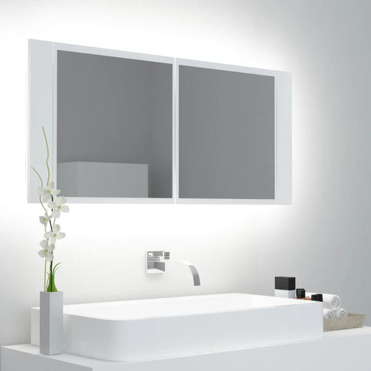 vannasistabas spoguļskapītis ar LED, balts, 100x12x45cm, akrils