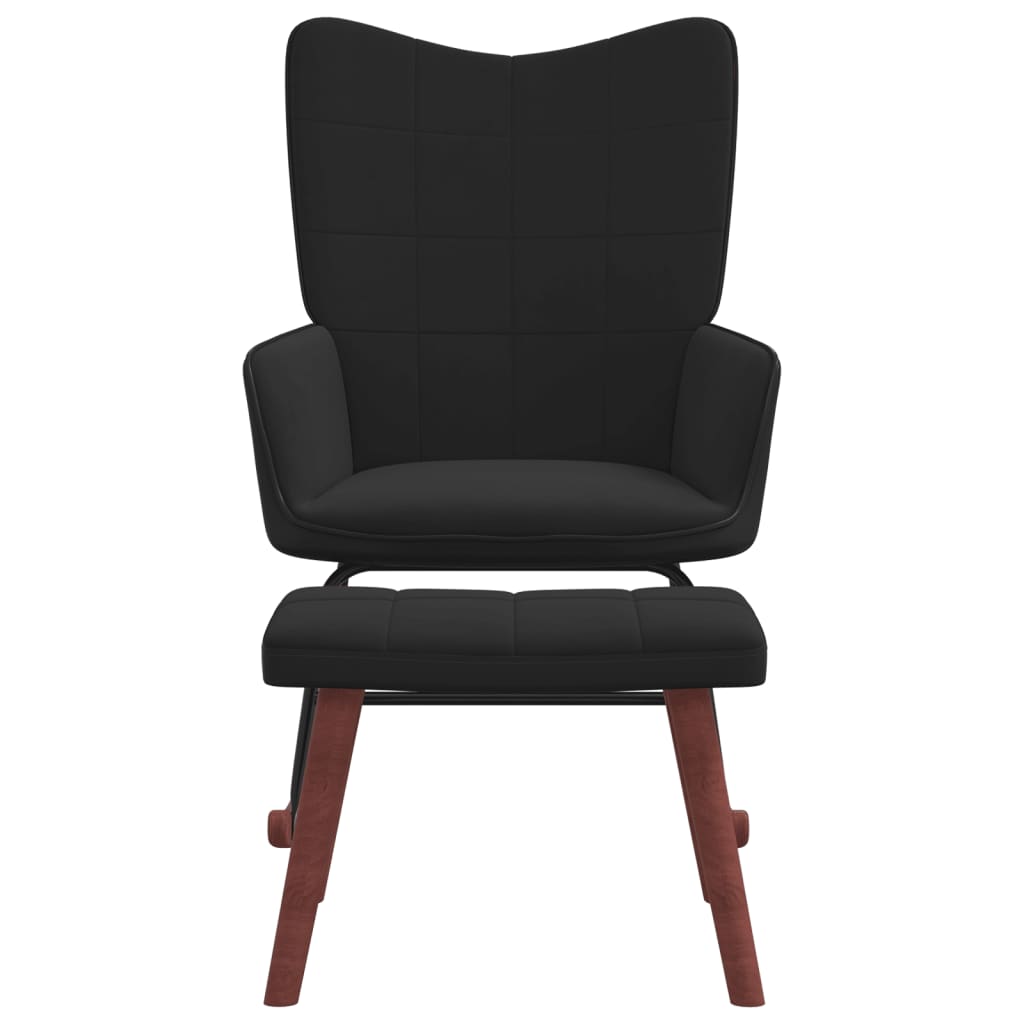 šūpuļkrēsls ar kāju balstu, melns, samts un PVC