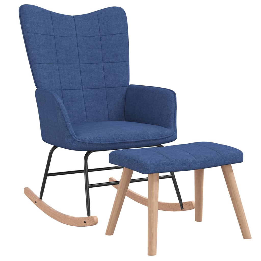 šūpuļkrēsls ar kāju balstu, zils audums