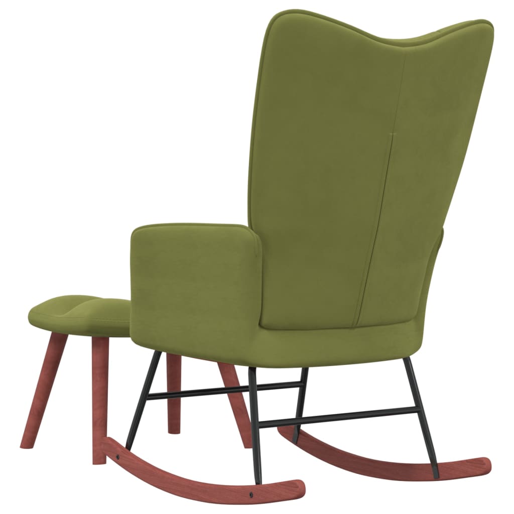 šūpuļkrēsls ar kāju balstu, gaiši zaļš samts