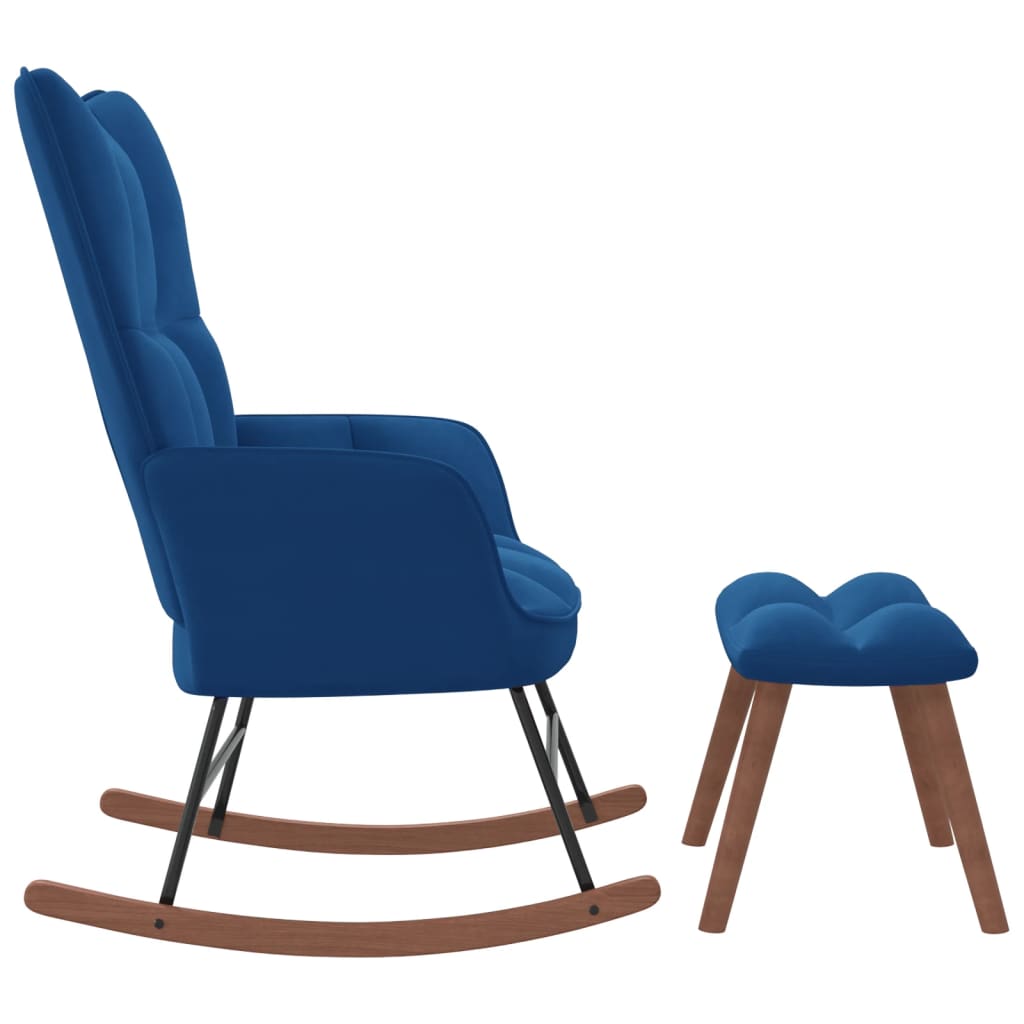 šūpuļkrēsls ar kāju balstu, zils samts