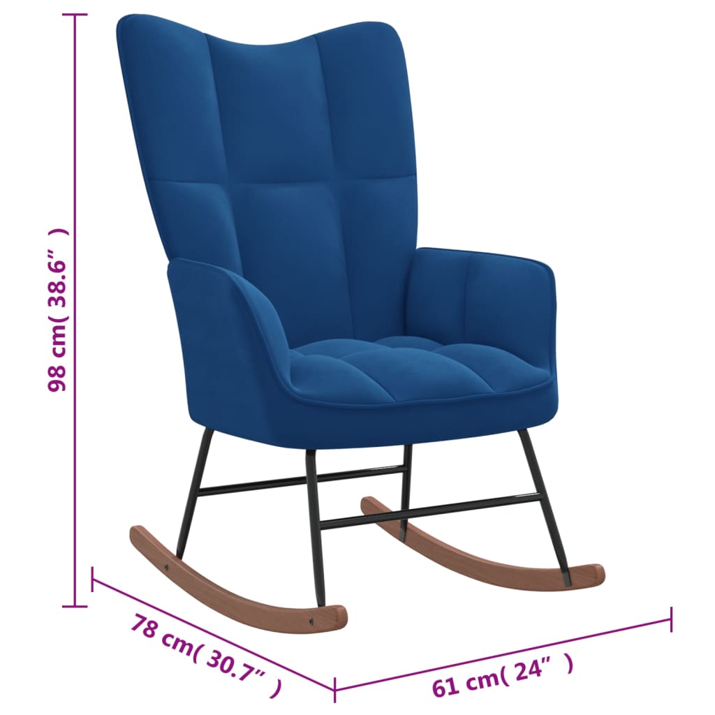 šūpuļkrēsls ar kāju balstu, zils samts