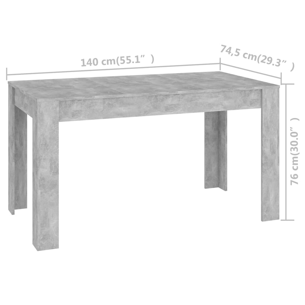 virtuves galds, betona pelēks, 140x74,5x76 cm, skaidu plāksne