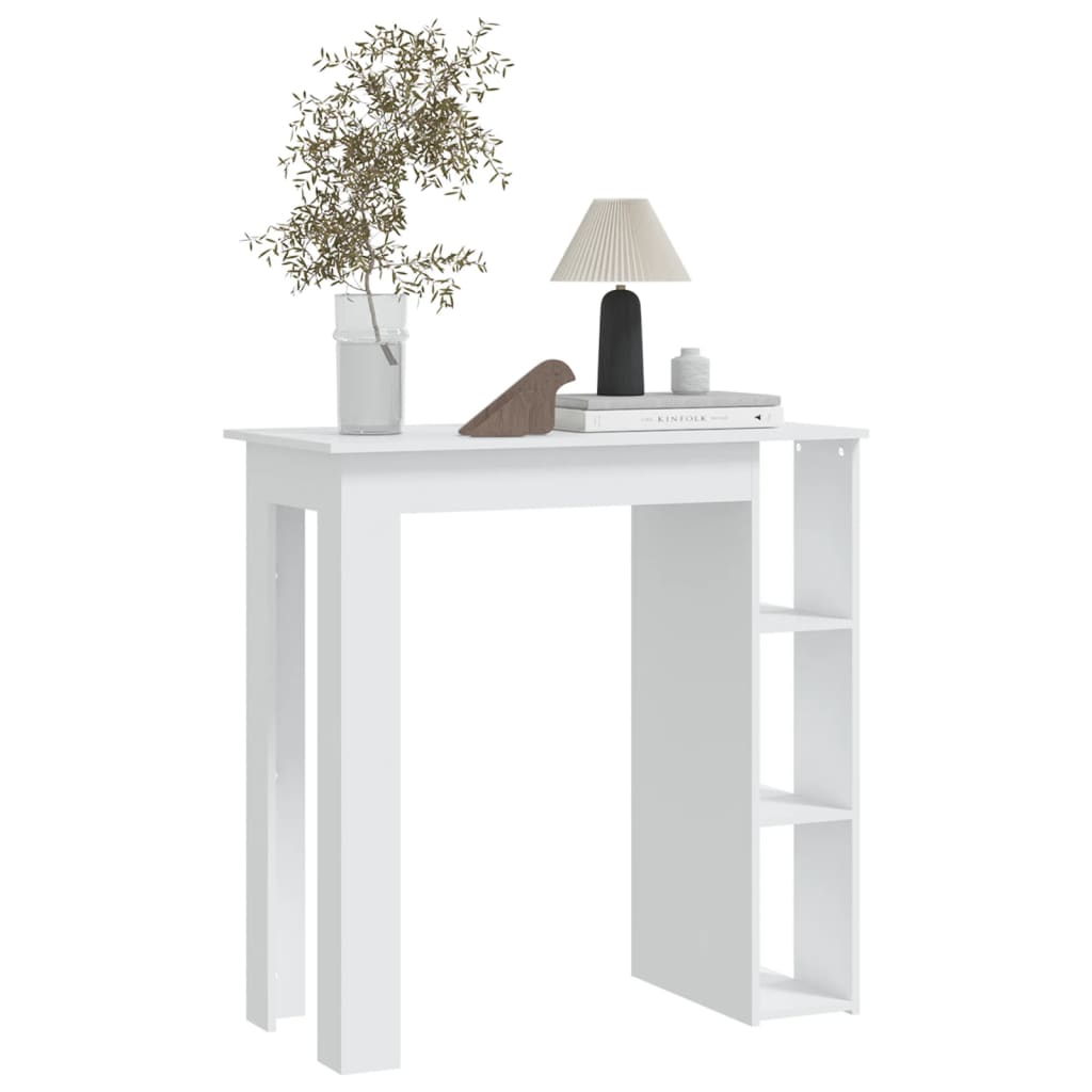 bāra galds ar plauktu, balts, 102x50x103,5 cm, skaidu plāksne