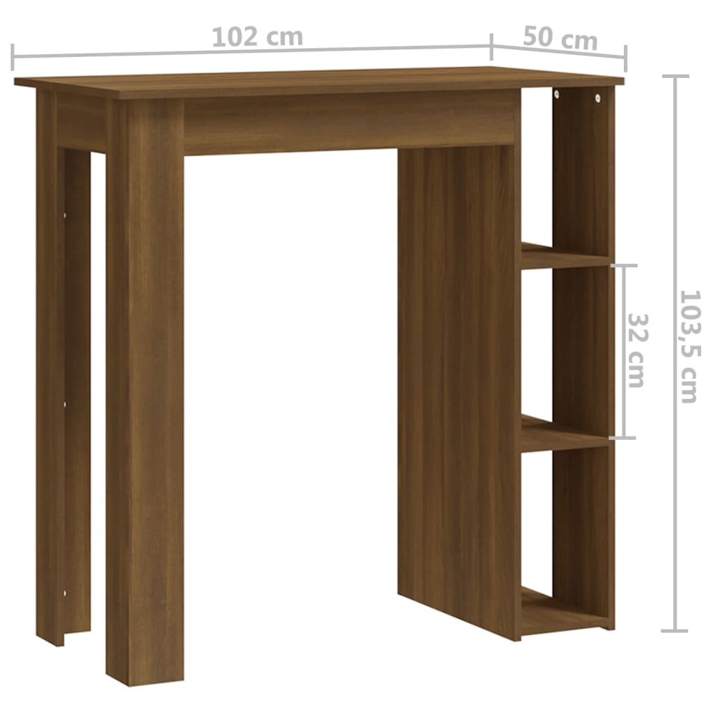 bāra galds ar plauktu, brūna ozolkoka krāsā, 102x50x103,5 cm