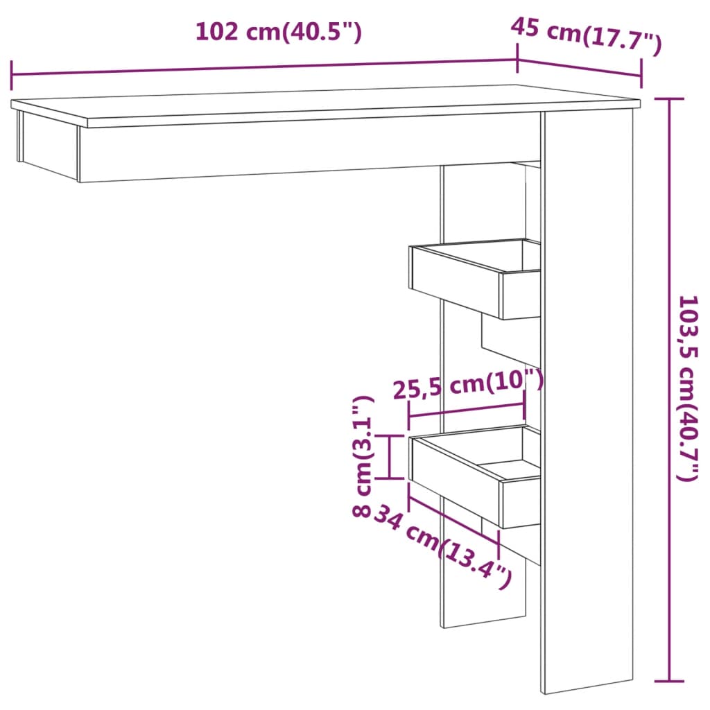 sienas bāra galds, melns, 102x45x103,5 cm, inženierijas koks