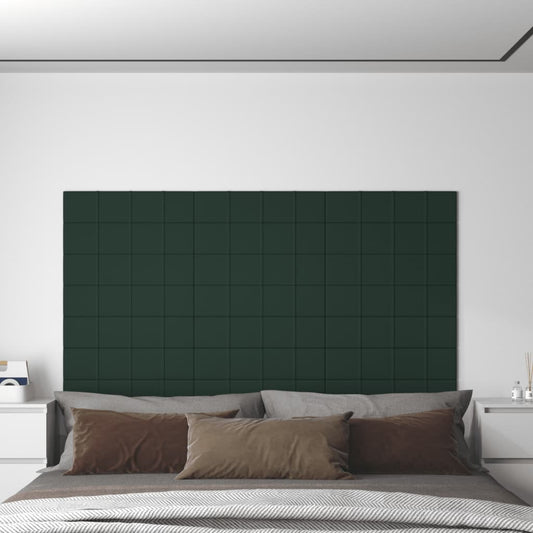 sienas paneļi, 12 gab., tumši zaļi, 60x15 cm, audums, 1,08 m²