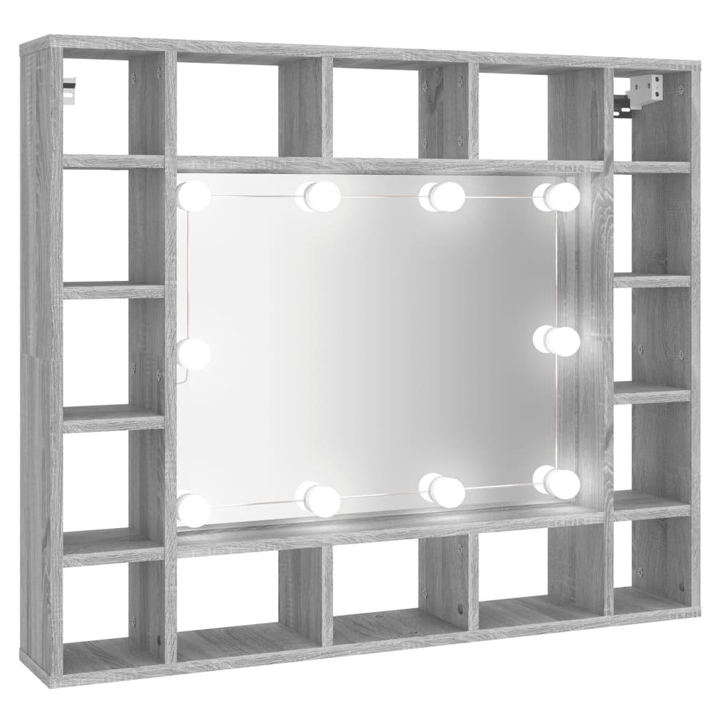 spoguļskapītis ar LED, pelēka ozolkoka krāsa, 91x15x76,5 cm