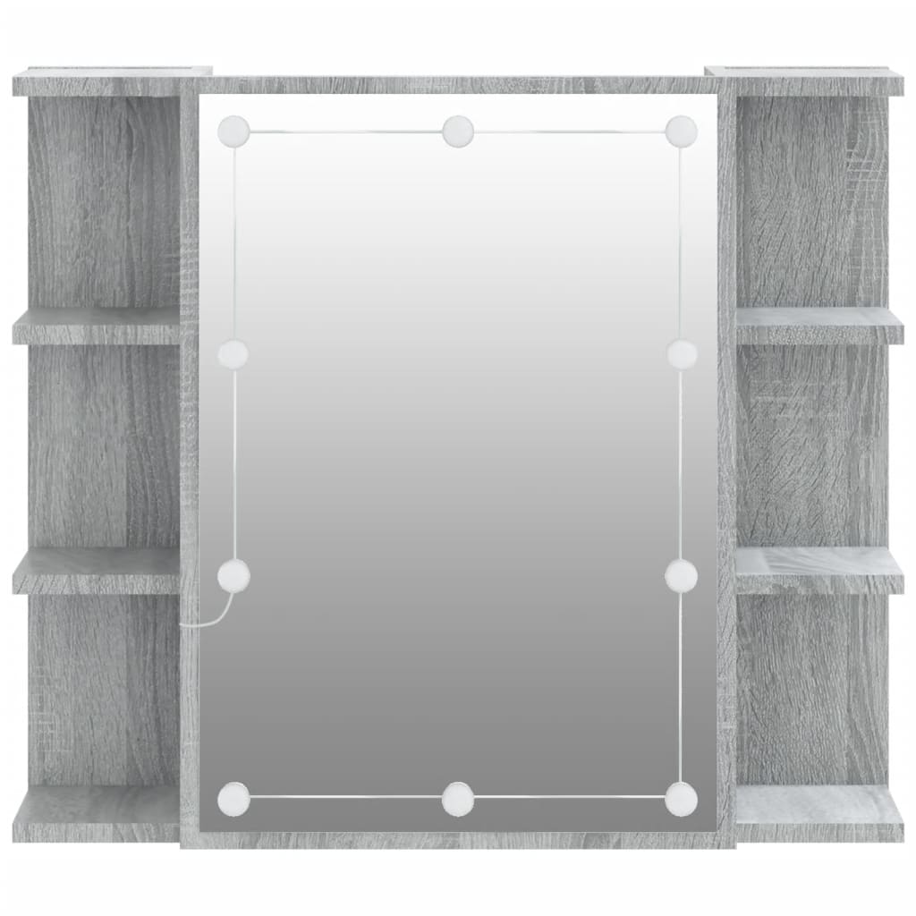 spoguļskapītis ar LED, pelēka ozolkoka krāsa, 70x16,5x60 cm