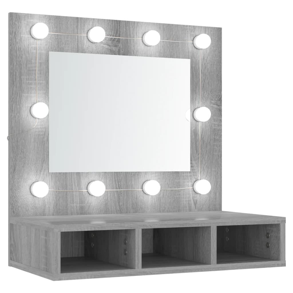 spoguļskapītis ar LED, pelēka ozolkoka krāsa, 60x31,5x62 cm