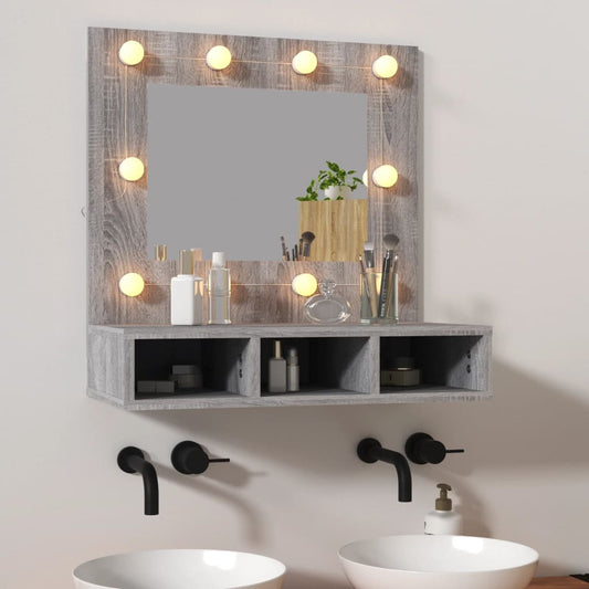 spoguļskapītis ar LED, pelēka ozolkoka krāsa, 60x31,5x62 cm