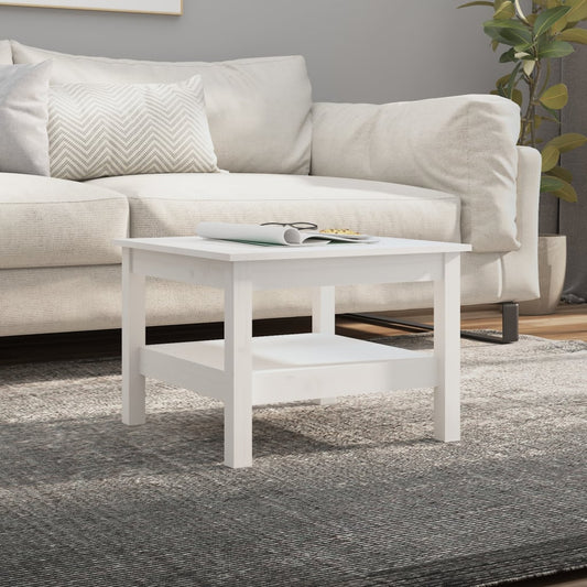 kafijas galdiņš, balts, 55x55x40 cm, priedes masīvkoks
