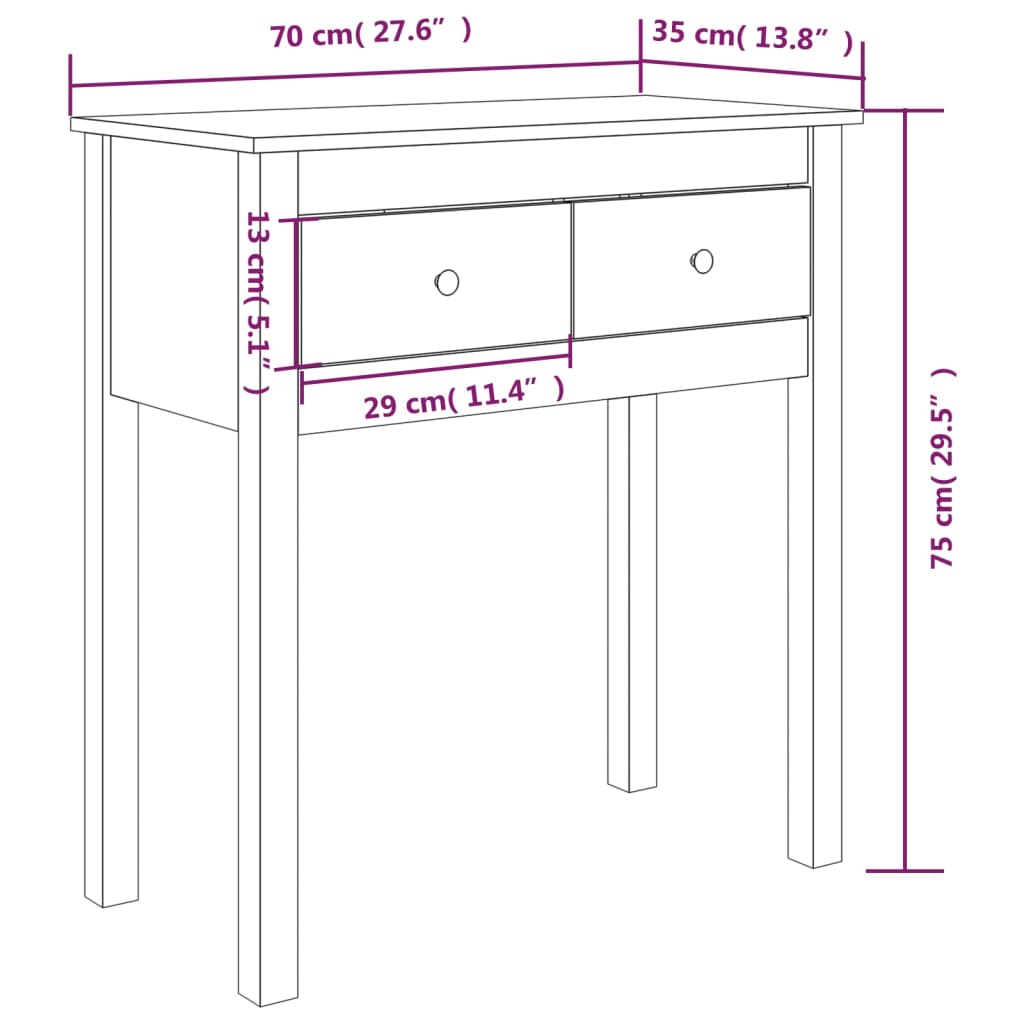konsoles galdiņš, balts, 70x35x75 cm, priedes masīvkoks