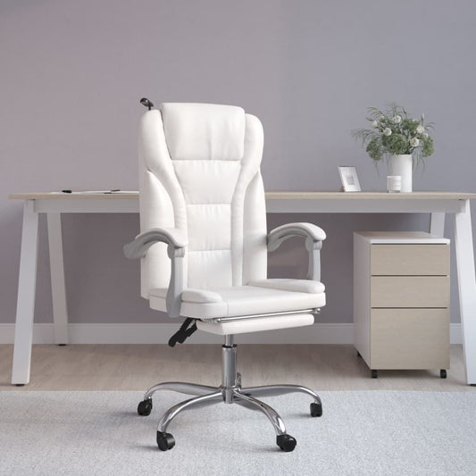 vidaXL biroja krēsls, atgāžams, balta mākslīgā āda