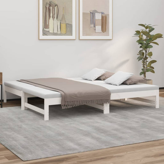 izvelkama gulta, balta, 2x(75x190) cm, priedes masīvkoks