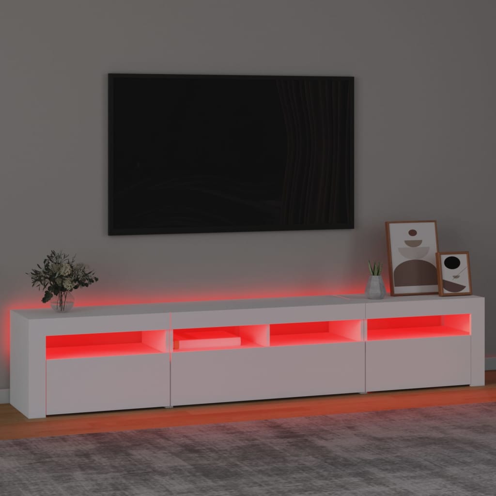 TV skapītis ar LED apgaismojumu, balts, 210x35x40 cm