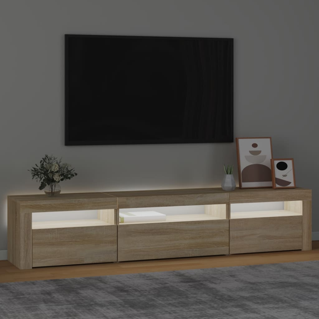 TV skapītis ar LED apgaismojumu, ozolkoka krāsa, 195x35x40 cm