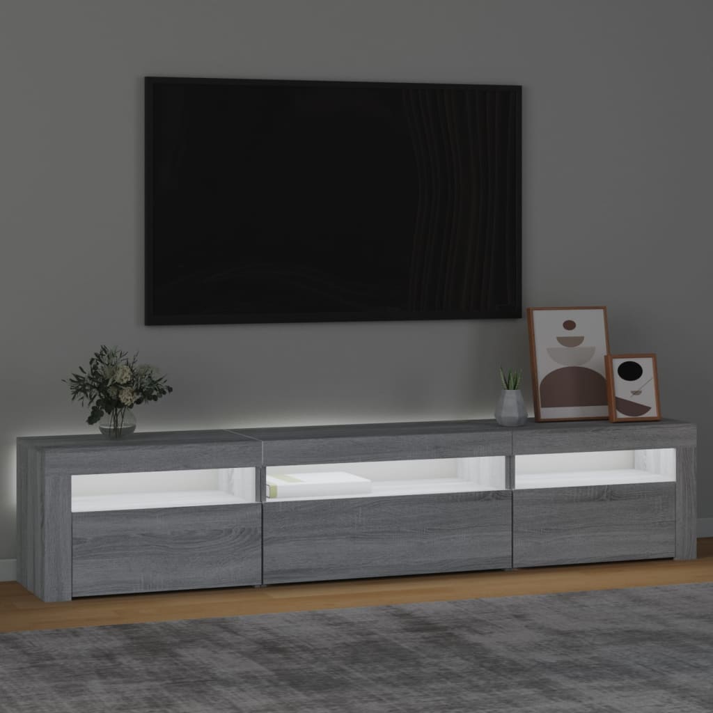 TV skapītis ar LED, pelēka ozolkoka krāsa, 195x35x40 cm