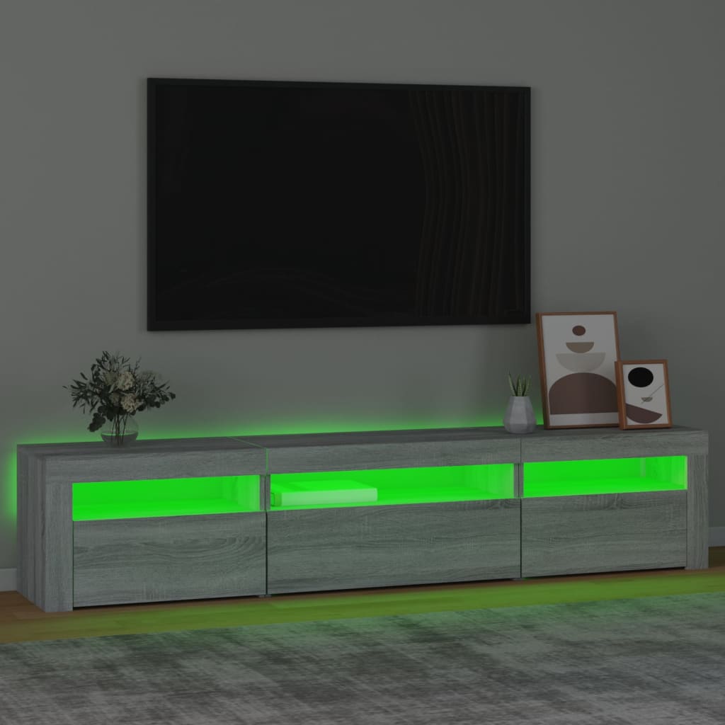 TV skapītis ar LED, pelēka ozolkoka krāsa, 195x35x40 cm