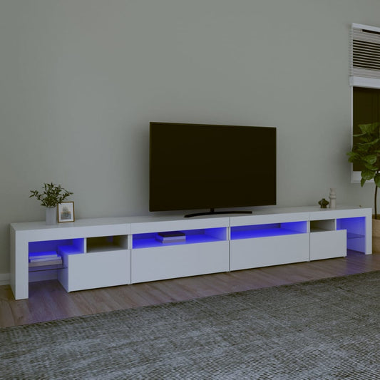 TV skapītis ar LED apgaismojumu, balts, 290x36,5x40 cm