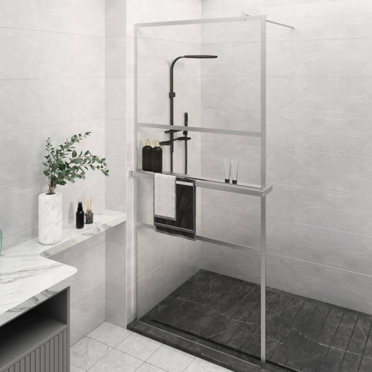 dušas siena ar plauktu, hroma, 80x195 cm, ESG stikls, alumīnijs