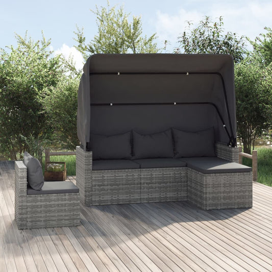 4-daļīgs dārza dīvāna komplekts ar matračiem, pelēks PE pinums