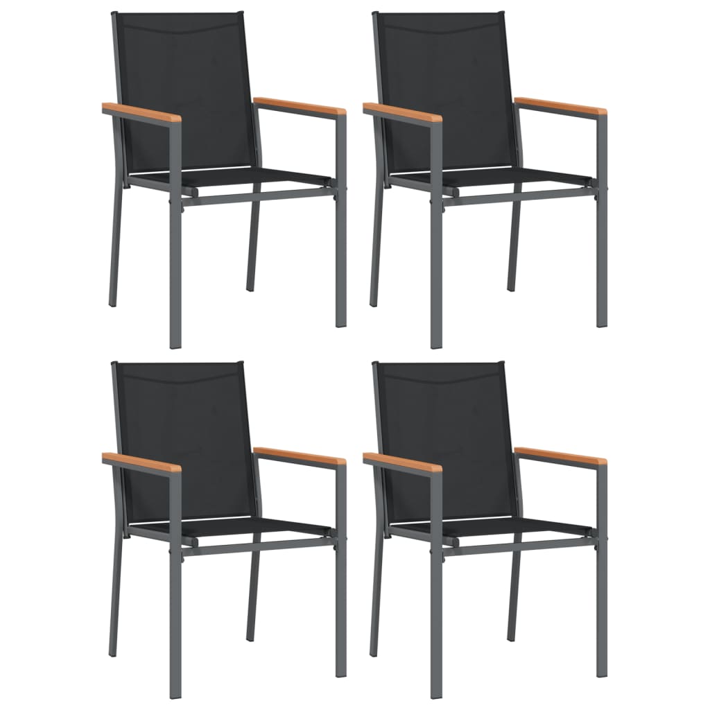 dārza krēsli, 4 gab., 55x61,5x90 cm, tekstilēns, tērauds, melni