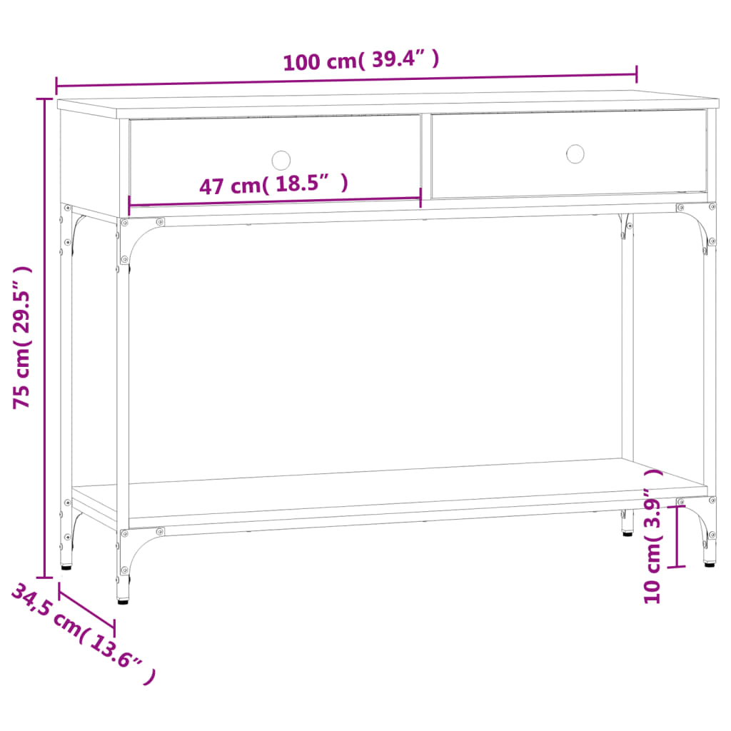 konsoles galdiņš, melns, 100x34,5x75 cm, inženierijas koks
