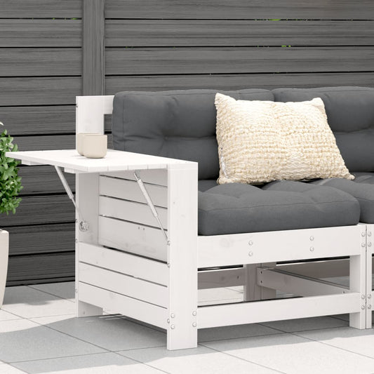 vidaXL dārza dīvāns ar roku balstu un galdiņu, balts, priedes koks