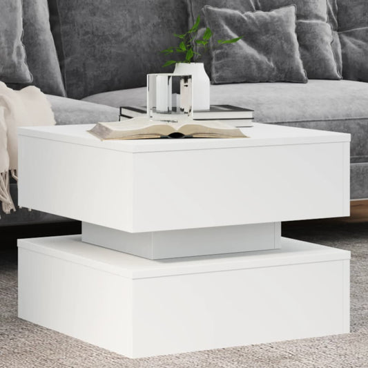 kafijas galdiņš ar LED, balts, 50x50x40 cm