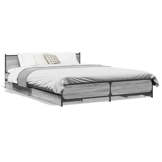 gultas rāmis ar atvilktnēm, pelēka ozola, 140x200 cm
