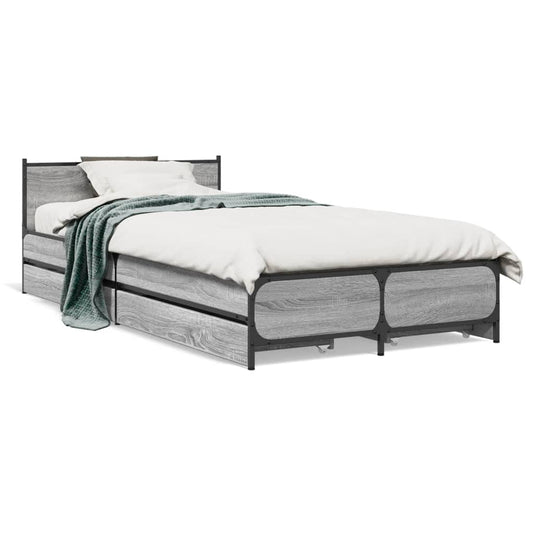 gultas rāmis ar atvilktnēm, pelēka ozola, 90x190 cm