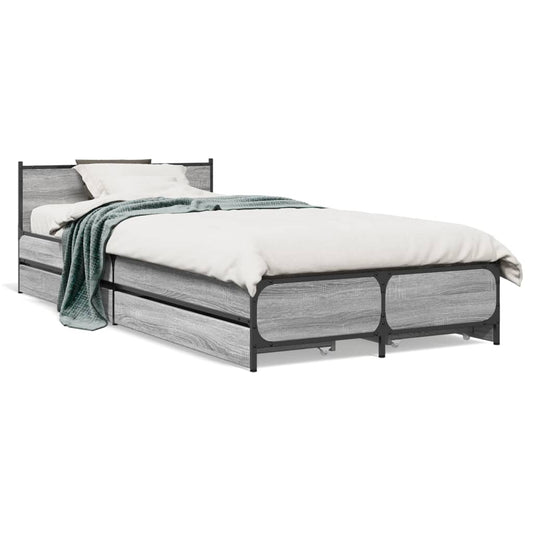 gultas rāmis ar atvilktnēm, pelēka ozola, 100x200 cm