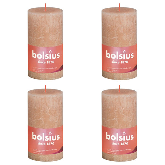 Bolsius cilindriskas sveces Shine, 4 gab., 130x68 mm, dūmakaini rozā