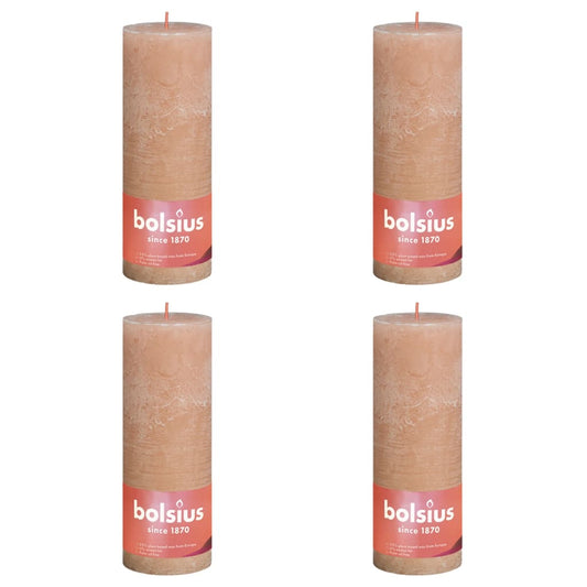 Bolsius cilindriskas sveces Shine, 4 gab., 190x68 mm, dūmakaini rozā