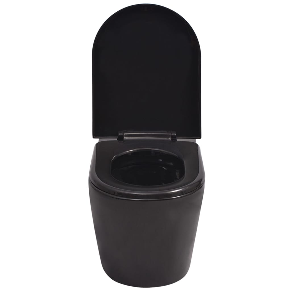 tualetes pods ar tvertni, stiprināms pie sienas, melna keramika