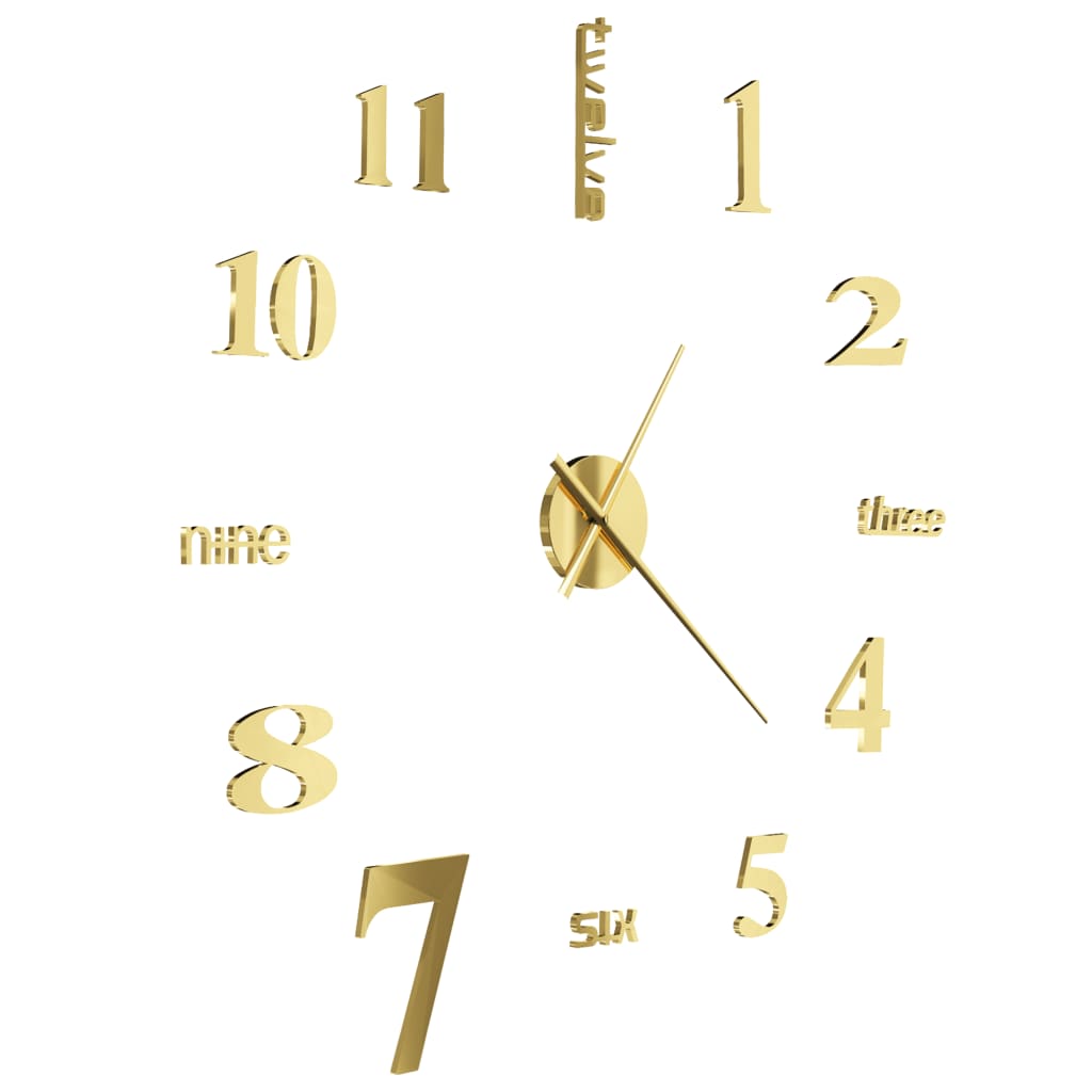 3D sienas pulkstenis, moderns dizains, 100 cm, XXL, zelta krāsa