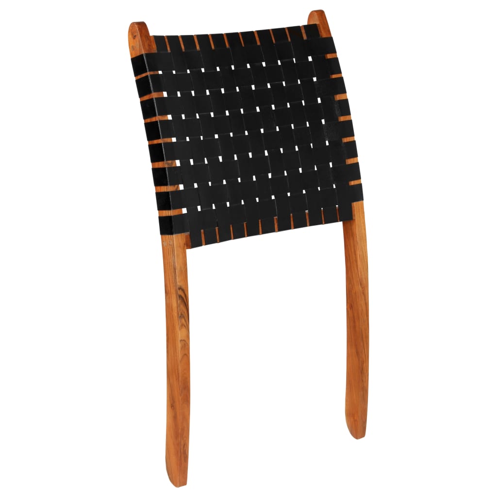saliekams atpūtas krēsls, melna dabīgā āda