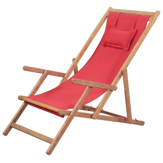 saliekams pludmales krēsls, sarkans audums, koka rāmis