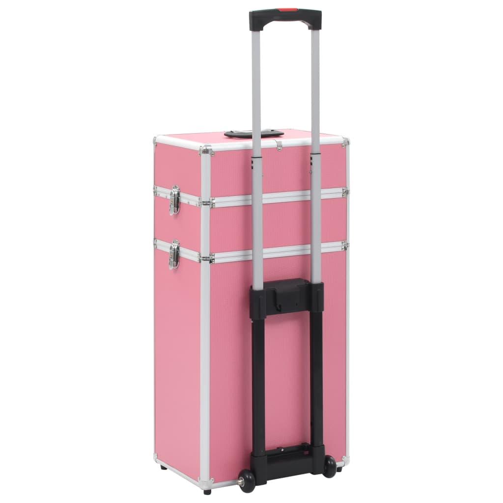 kosmētikas koferis ar riteņiem, alumīnijs, rozā - amshop.lv