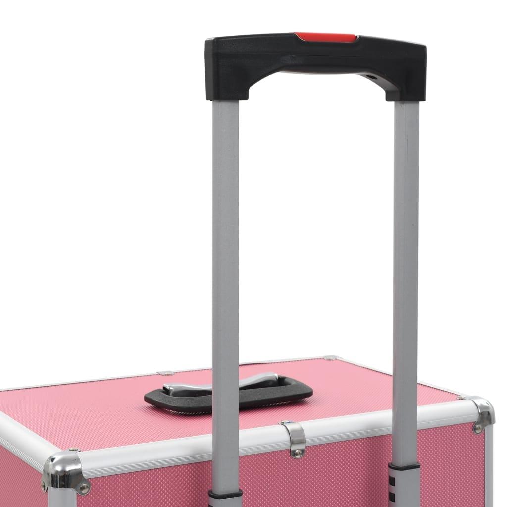 kosmētikas koferis ar riteņiem, alumīnijs, rozā - amshop.lv