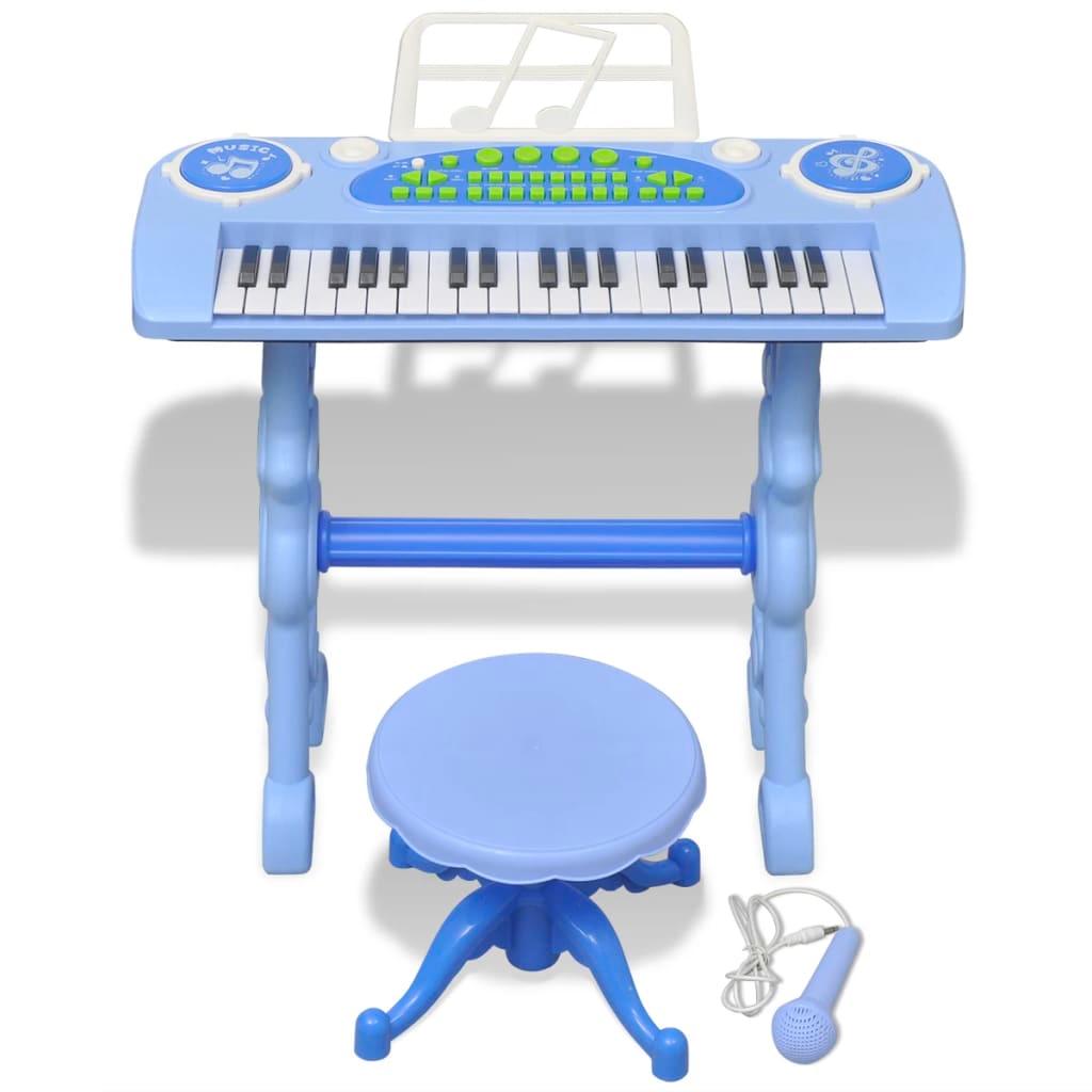 Bērnu rotaļu sintezators ar solu un mikrofonu, 37 taustiņi, zils - amshop.lv