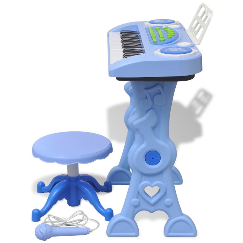 Bērnu rotaļu sintezators ar solu un mikrofonu, 37 taustiņi, zils - amshop.lv