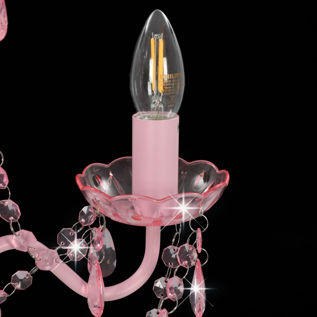 lustra ar pērlītēm, rozā, apaļa, 3 x E14